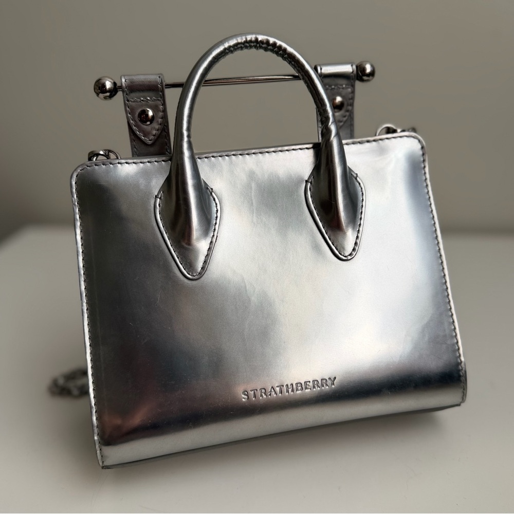 Strathberry Nano Tote Silver Metallic